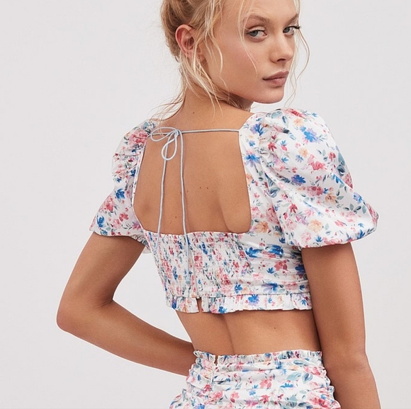 NWT For Love & Lemons Juliet Crop Top XL Floral Puff Sleeve Romantic Coquette - Picture 3 of 11